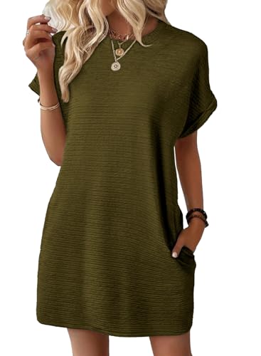 Image of EVALESS Womens Summer Dresses 2026 Fashion Short Sleeve Cute Spring Mini Dress Crewneck Casual Beach Vacation Dresses