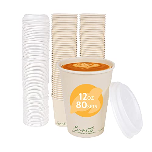 100% Compostable Disposable Coffee Cups with Lids 12oz 80 Set Paper Cups Made from Unbleached Bamboo Fiber Compostable Lids To Go Coffee Cups with Lids by Earth's Natural Alternative by Earth's Natural Alternative - Used condition - US$30.30