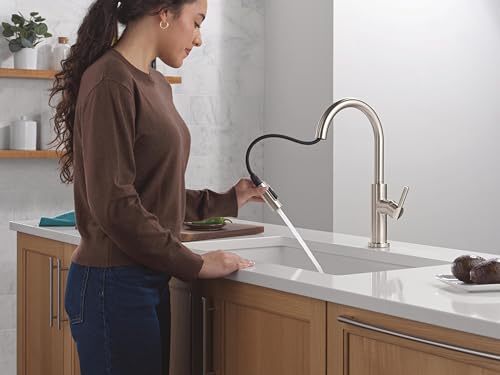 Delta Nicoli Brushed Nickel Kitchen Faucet with Pull Down Sprayer, Modern Single Hole Kitchen Sink Faucet, Single Handle, Stainless Steel 19867LF-SS - Image 2