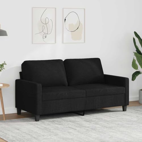 GeenYuu Canapé 2 Places Noir en Tissu 140 cm Confortable avec accoudoirs et Coussins, Cadre métal Robuste, idéal Salon séjour Bureau détente Lecture, Banquette Convertible modulable pour invités