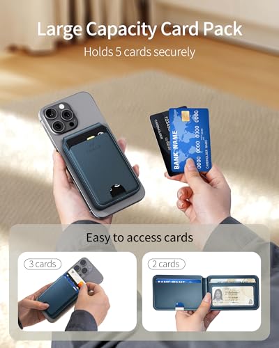 iWALK Stronger Magnetic Wallet, Upgraded for MagSafe Wallet, RFID Blocking, 5 Card Holder with Adjustable Stand, Slim Leather Phone Wallets for iPhone 16/15/14/13/12 Series, iPhone Wallets Navy Blue3