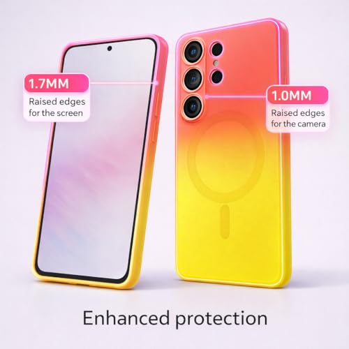 Image of amazon basics Gradient Mag-Safe Case for Samsung Galaxy S25 Ultra 5G | Soft Silicone Shockproof Cover with Camera Protection | Slim Lightweight Design | Smooth Touch & Durable - Orange & Yellow