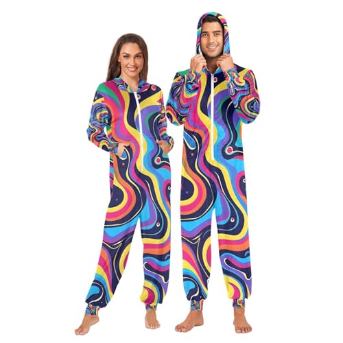 Unisex Adults Onesie Pajamas Rainbow Fluid Tie Dye Swirl Sleepwear