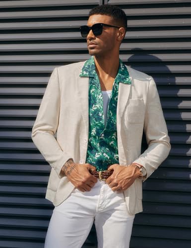 PJ PAUL JONES Men's Blazer Jacket Cotton Linen Sports Coats Regular Fit Two Buttons Herringbone Suit Jackets3