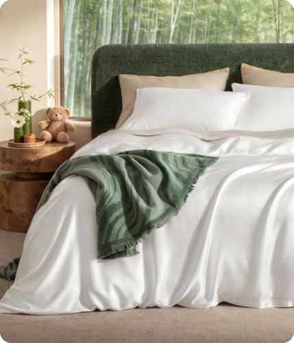Bedsure PureWoven 100% Organic Bamboo Cooling Duvet Cover Set King White