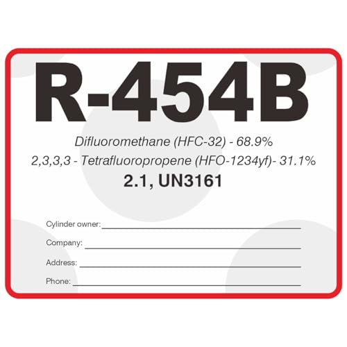 R454B HVAC/R Labels for Refrigerant Identification R-454B Color Coded Refrigerant Evacuation & Recovery Certification Tags, Vinyl Stickers, Record Vacuum Reclaim Charge Info (20 Pack)