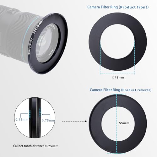 Adaptador de lente para cámara de 48 mm a 55 mm, cambia el tamaño del filtro o lente de 48 mm a 55 mm. Compatible con todos los accesorios de filtro de rosca de 55 mm + 1 paño de limpieza para lentes. miniatura 3