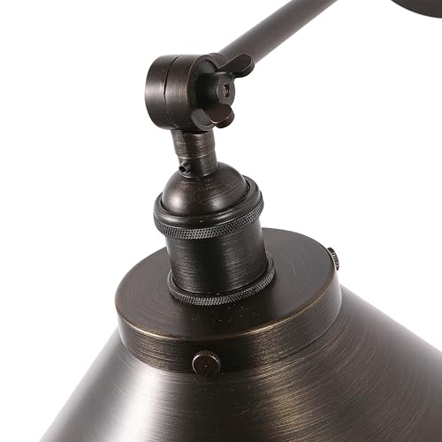 Image of 10 Inch Large Cone Vintage Adjustable Swing Arm Bronze Wall Sconce Antique Brass Sconce Light Aged Brass Industrial Wall Light Fixture for Kitchen, Living Room, Hallway, Office (Bulb Included)