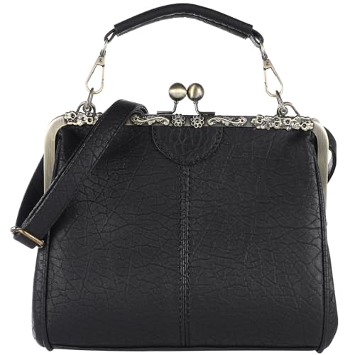 TENDYCOCO Retro Damen Umhängetasche Aus Pu Leder Schwarz 9X9X4 Zoll Vintage Schultertasche Für Alltag Arbeit Freizeit