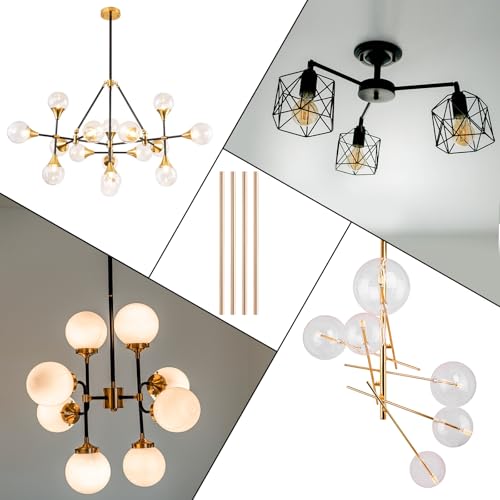 Image of PATIKIL Threaded Extension Rod, 4 Sets 12 inch M10 x 1mm Fine Thread Lamp Pipe with Lamp Pipe Nipples for Pendant Light Island Lighting Chandeliers Stems, Light Gold