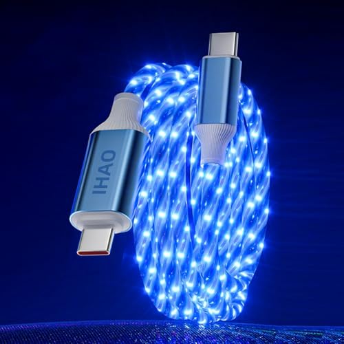 Image of IHAO Starry Lighted Up USB Cable USBC to Type C Durable PD Fast Charging with Visible Current Flow As Night Light Use-C to C Star Blue