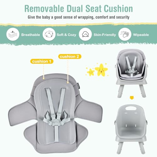 Image of GLACER 8 in 1 Convertible Baby High Chair - Adjustable High Chairs for Babies and Toddlers with Removable Tray, Dual Cushions, Activity Table and Chair Set, Booster Seat, Stool (Gray)