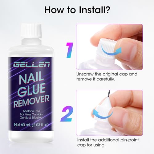 Image of Gellen Press On Nail Remover: Pinpoint Glue Remover 2.03 Fl.oz, Non Acetone Gentle Press on Removal for Quick Dry Strong & Solid Glue, Gel Glue Off for Fake Nail Tip