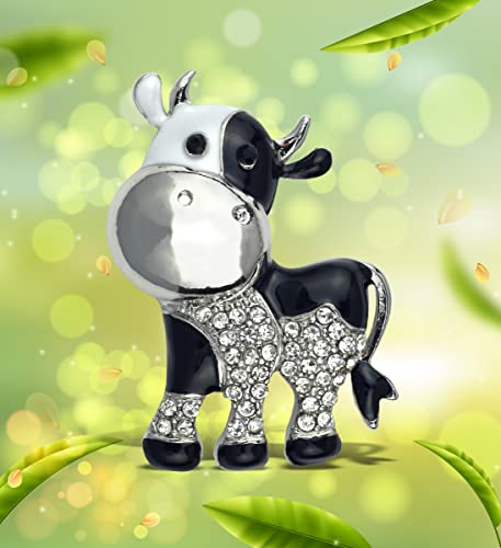 Imán decorativo de vaca brillante con cristales de plata miniatura 2