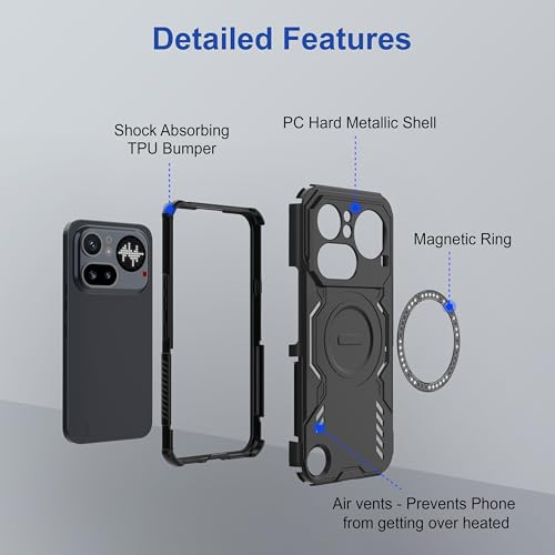 Image of amazon basics Back Case Cover for Nothing Phone (4a) Pro | Magnetic Case with Built-in Metal Ring | Supports MagSafe Charger, Wallet & Car Mount | Shockproof Hybrid PC + TPU | Black