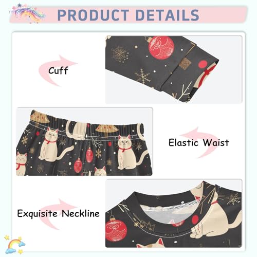 Fustylead Cute Xmas Cats and Fir Tree Decor Balls Pajamas Cotton Sleepover PJ Set Long Sleeve Lounge Wear4