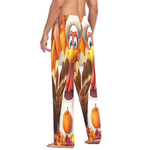 Men's Thanksgiving Autumn Fall Turkey Pumpkin Sleep Pajama Pant Bottoms with Pockets A23047964