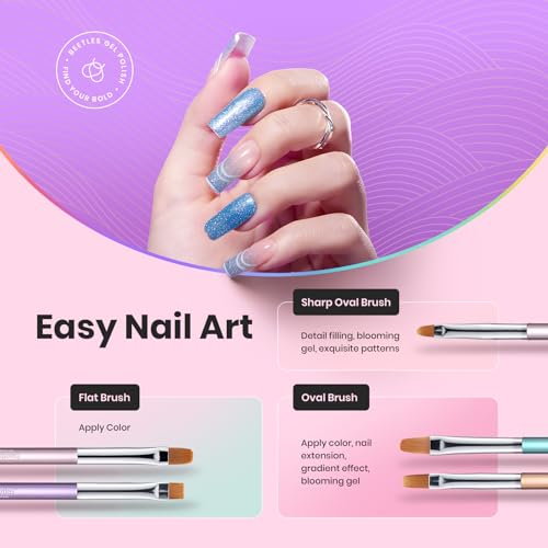 Image of Beetles Gel Nail Art Brushes, 6 Pcs Double-Ended Fingernail Art Design Pens Gel Paint Liner Ombre Gradient French Tip Brush Dotting Pen Nail Brush Set, DIY Manicure Tools Gift for Women
