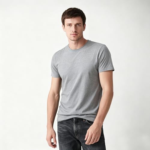 Image of ORJ 2 Pack Men t Shirts Crew Neck Short Sleeve Men's Undershirt Plain Polyester tee Bulk Stretch Soft Tees