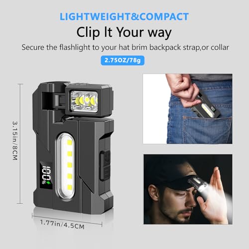 Image of LETOUR Rechargeable EDC Flashlight 500 Lumens Mini Super Bright Torch with COB Work Light, 2000mAh Battery IP45 Waterproof Magnetic Base Portable Small Flashlight for Outdoor Camping Hiking Emergency