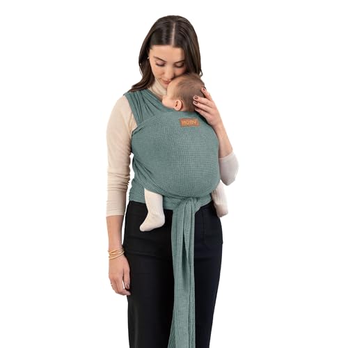 Image of Moby Baby Wrap Carrier Waffle Knit for Newborns to Toddlers (8-33lbs), Infant Sling Carrier, Lightweight & Hands Free Design for Mom and Dad, Adjustable for All Body Types (Saguaro)