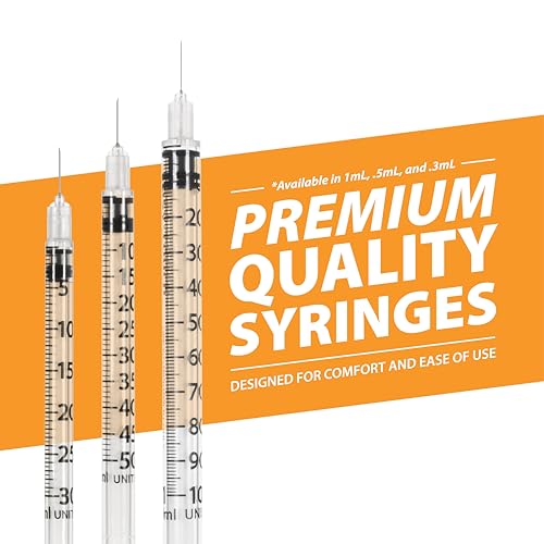 Image of Easy Touch Individually Wrapped 27 Gauge U-100 Insulin Syringes (27G 0.5cc 1 /2 inch) with 1 /2 inch Long Needle, 0.5cc (50 Unit Capacity), Bold Markings for Accurate Dosing, Disposable, Box of 100