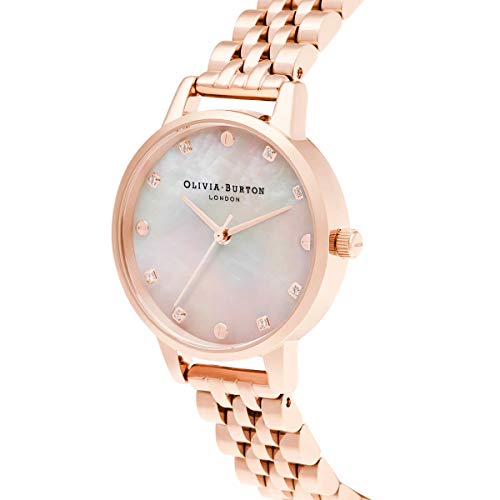 Image of Olivia Burton Classics Qtz Basic White Mother of Pearl & Stone & Stud Round Dial Women's Watch|Ionic Plated Rose Gold Steel Material|Rose Gold Color Band - OB16SE10