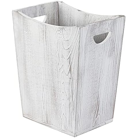 Wood Trash Can, Farmhouse Wastebasket Bin for Bathroom, Office, Bedroom, Living Room, Small Square Rustic Garbage Container Cover