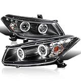 SPEC-D TUNING Twin Halo Black Projector Headlights Compatible with 2008-2012 Honda Accord 2 Door Coupe Left + Right Pair Headlamps Assembly