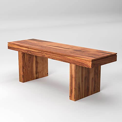 Image of Solid Wood Bench for Living Room | Sheesham Wooden Bench for Sitting, Home, Balcony Garden Banch and Outdoor, 2 Seater Dining Bench for Dining Table in Honey Finish
