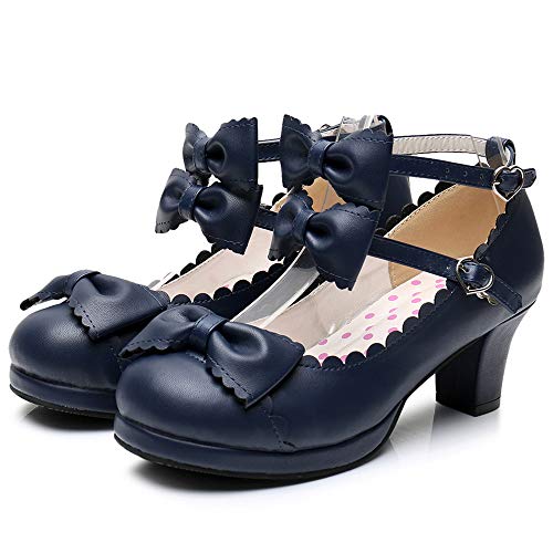 Women's Double Bowtie Straps High Heel Pumps Sweet Princess Girls Lolita Cosplay Shoes