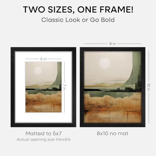 Image of Homeforia 8x10 Black Oak Picture Frame, High-End Wood, 5x7 Mat, Glass | High End Solid Oak Wood, Tempered Glass, Acid-Free 5x7 Removable Mat, 8x10 Edge-to-Edge Display 10x8, Wall Kit, Set Of 3