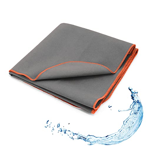 SETEX Toalla Deportiva de Evolon(R) para Hombre y Mujer, Ideal para Gimnasio, Gris Claro con Costura Decorativa Naranja, 50 x 100 cm