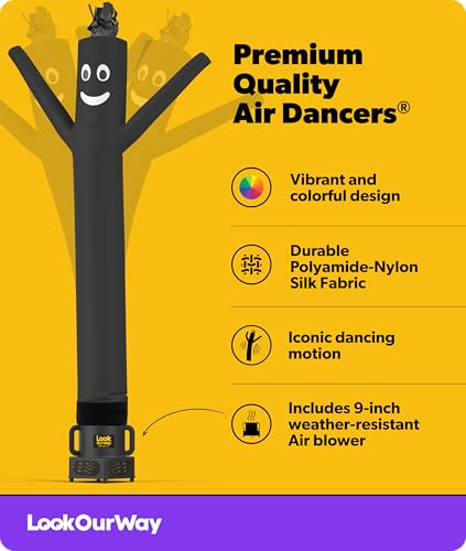 Image of LookOurWay Air Dancers Wacky Waving Inflatable Tube Guy - 7ft Tall Inflatable Advertising Waving Dancing Man with Sky Dancer Blower - Black
