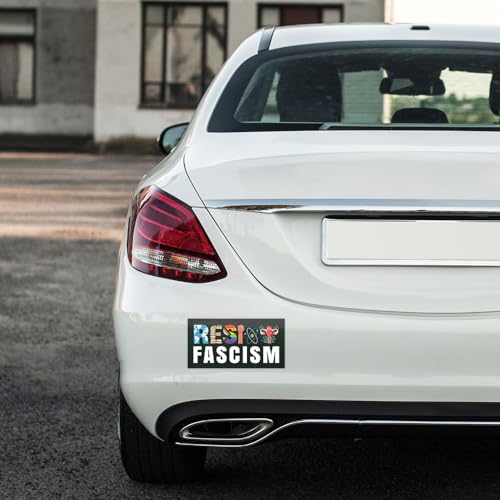 Image of [7.5x3.75] Resist Fascism Bumper Sticker Protest Car Sticker Social Justice Decal Human Rights Sticker Antifascist Banned Books Feminist Bumper Sticker Patriots Gifts Decor for Car Truck