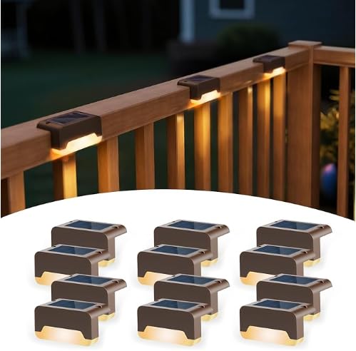 Solar Deck Lights, 16 Pack Warm White Step Lights for Outdoor Stairs, Fence & Railing, Waterproof LED Solar Lights for Yard & Patio (Brown, 16 Pack)