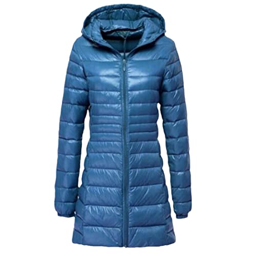 Doudoune longue de qualité supérieure pour femme en duvet de canard blanc pur bleu S