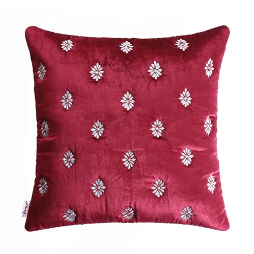 Image of Home- The Best is for You Quilted 18x18 Inch Burgundy Velvet Cushion Cover Pack of 2