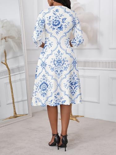 Image of PinkPatty Women's Casual 3 /4 Sleeve Midi Dresses Fit and Flare Church Work Dress with Pockets