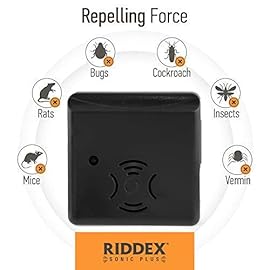 Riddex Sonic Plus Ultrasonic Pest Repeller, Plugs in with extra Outlets Indoor Use - Insect Repellent - Bug Repellents for Home Defense - Protect Against Rodents & Insects, Chemical Free(3 Pack Black)