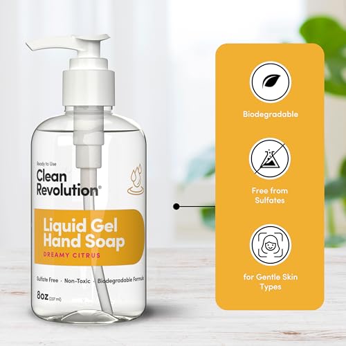 Image of Clean Revolution Liquid Gel Hand Soap with Real Essential Oils - Sulfate-Free Gel Hand Wash, Moisturizing, Non-Toxic Formula, Made in the USA (Dreamy Citrus) 8 Fl Oz