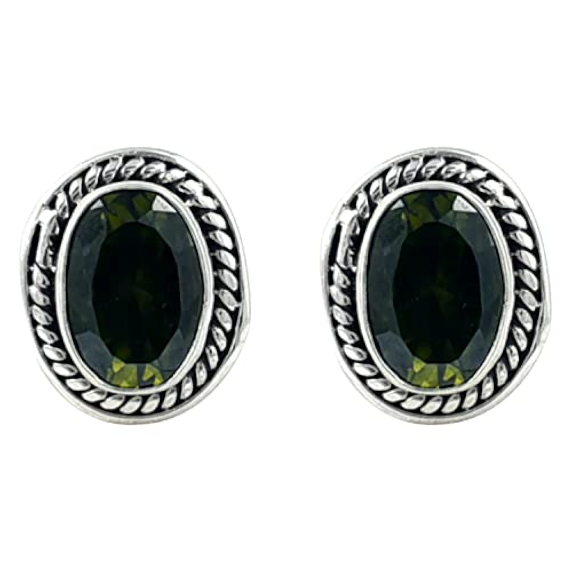 Ladies' Dyed CZ Stud Earrings in Pure Silver