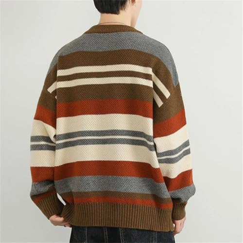 Men's Stripe Knit Crew Neck Pullover Sweater Loose Fit Comfortable Everyday Wear3