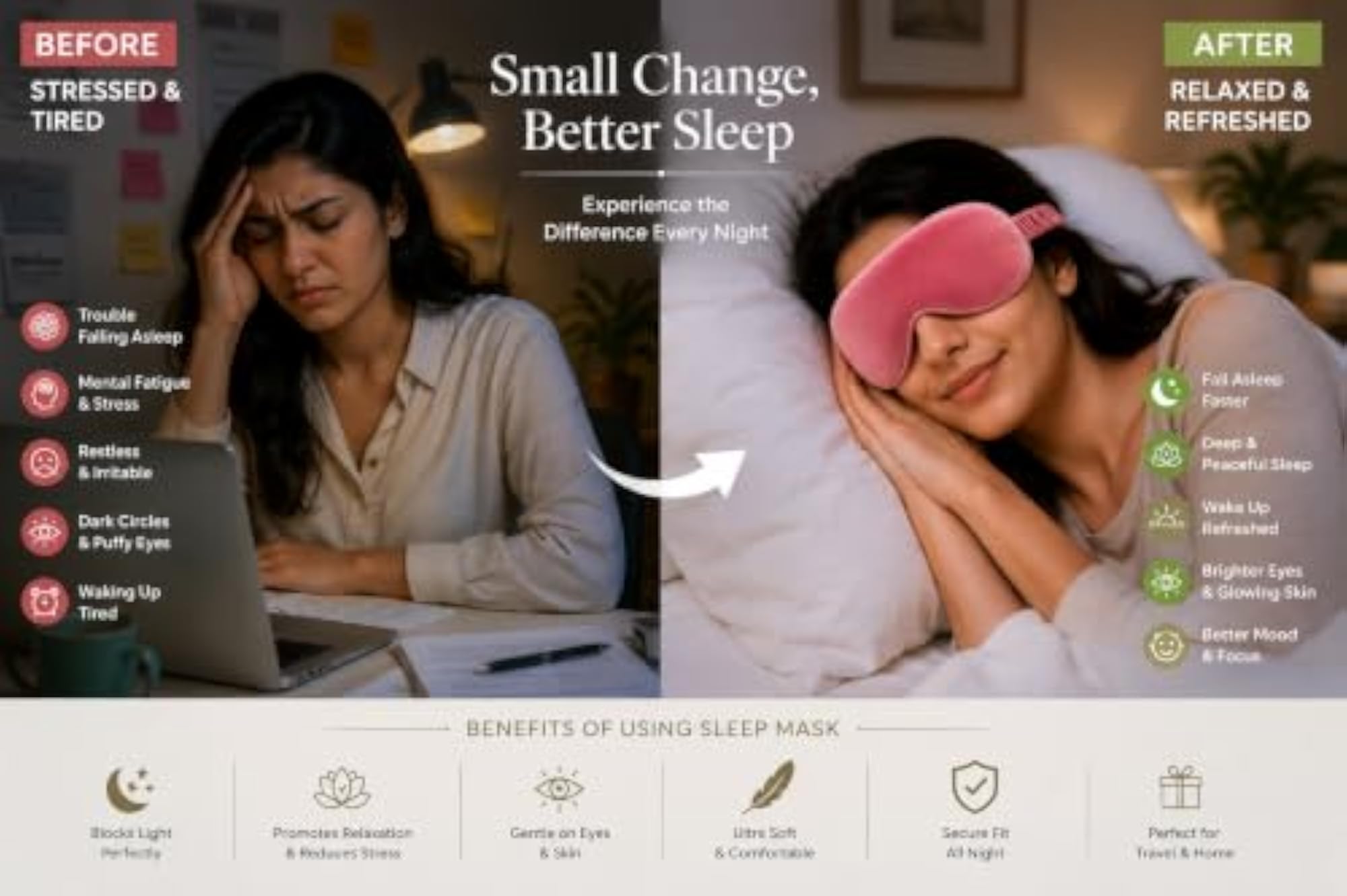 Eye Sleep Mask for Men & Women Soft Light Blocking Adjustable Strap