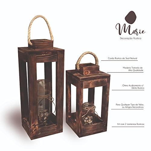 Kit 02 Lanternas para Velas de Madeira Rustica