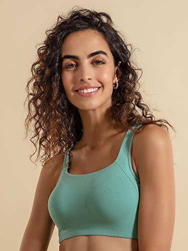 Image of NYKD NYB158 Non Wired & Full Coverage Square Neckline Slip On Bra for Women | Breathable Cotton Stretch Fabric with Disappearing Neckline & Visible Side Shaper Panel | Ideal for Everyday Wear