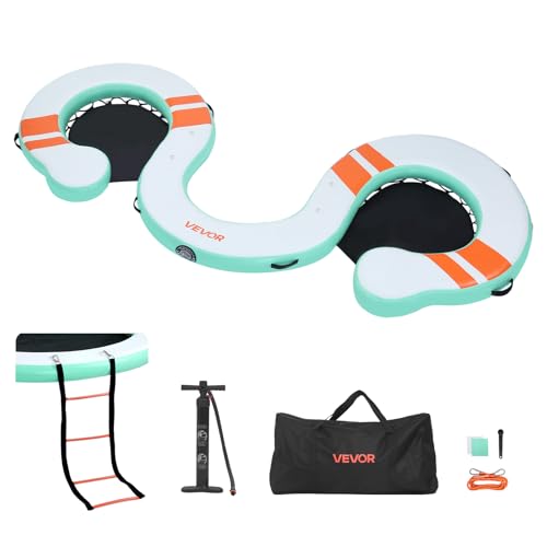 VEVOR Colchoneta para Piscina 4,57 x 1,83 m, Flotador Inflable Gigante en Forma de Serpiente, con Malla Escalera Desmontable Bomba Manual Bolsa, Hamaca Inflable Isla de Agua para Piscina Playa Lago