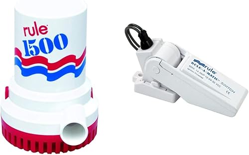 Rule 02, Bomba de sentina, 1500 GPH, no automática, 12 voltios y 35A -A-Matic - Interruptor de flotador de bomba de achique, sin mercurio, blanco