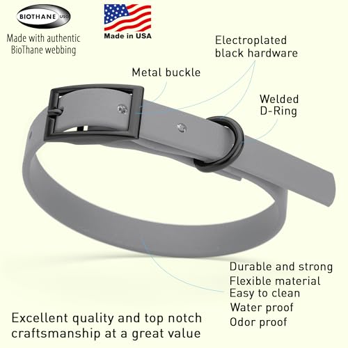 Image of Dogline Biothane Waterproof Dog Collar Strong Coated Nylon Webbing with Black Hardware Odor- Proof for Easy Care Easy to Clean High Performance Fits Small Medium or Large Dogs, Battleship Gray