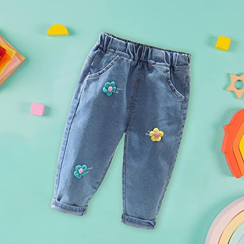 Toddler Baby Girl Baggy Jeans Pull on Denim Pants Flower Print Elastic Waist Trousers Stretch Toddler Fall Clothes2